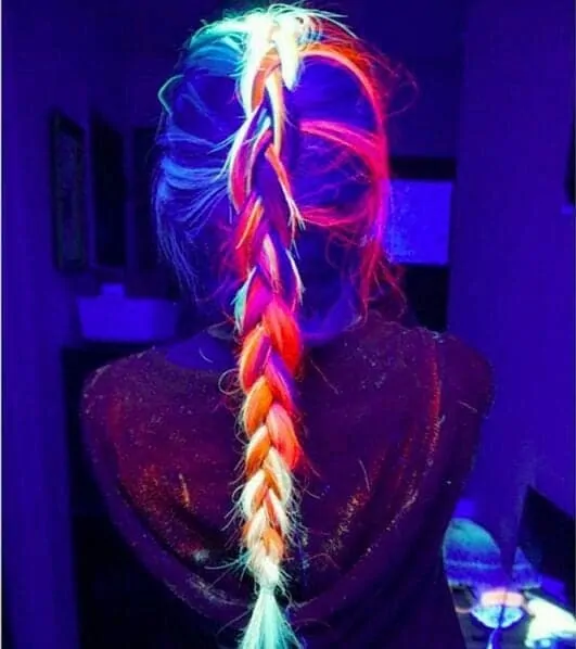 Amazing Glow in the Dark Rainbow Braided Hair Color