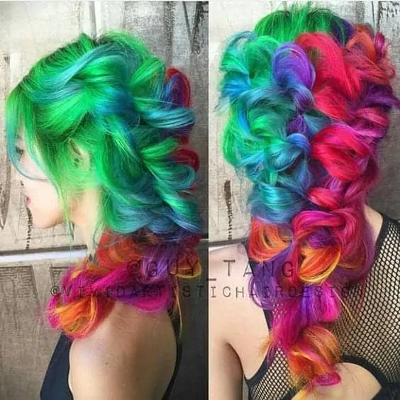 Green pink rainbow dyed hair color ideas