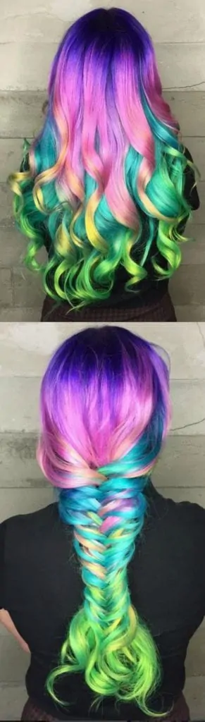 Amazing Multi-Colored Hair in Curls & Big Braid for Long Thick Hair