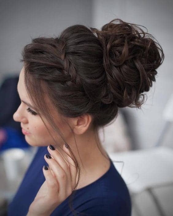 Messy Bun With Accent Braid for long thick hair