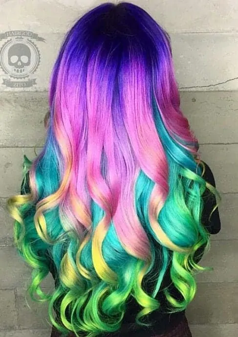 Purple pink rainbow dyed hair color inspiration