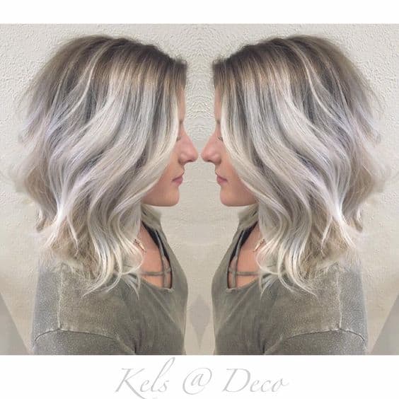 Icy blonde balayage with ashy roots Hair Color