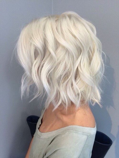 Icy platinum blonde hair in a long bob