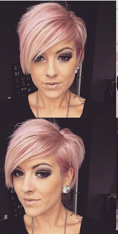 Short pink colored haircuts for woman