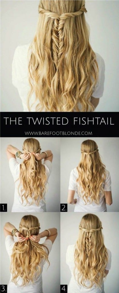 Cute Twisted Fishtail Half up Half down Hairstyles Tutorial