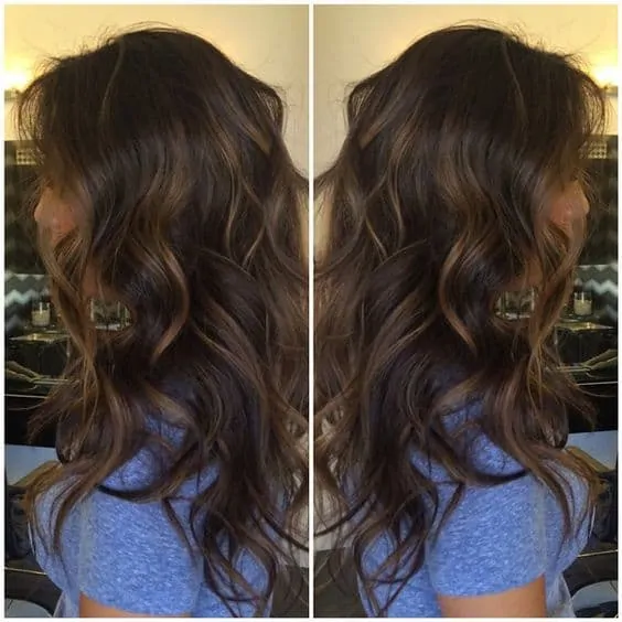 Dark brown with soft highlights hair color