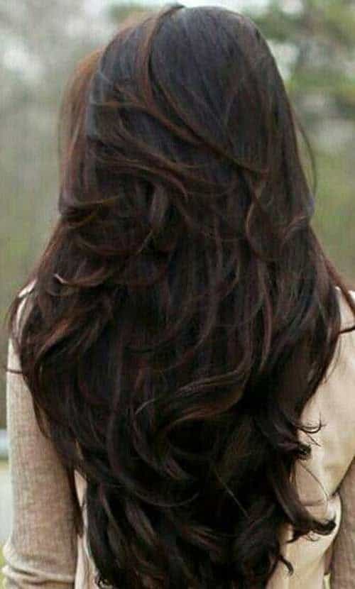 Long Dark Chocolate-Brown Wavy Hair with Layers