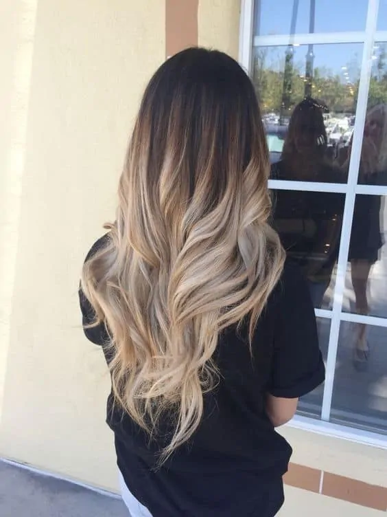 Blonde ombre dark roots long hair