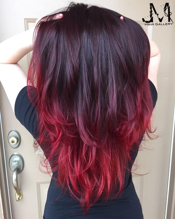 Dark to Red Ombre Hair Style for Long Hair