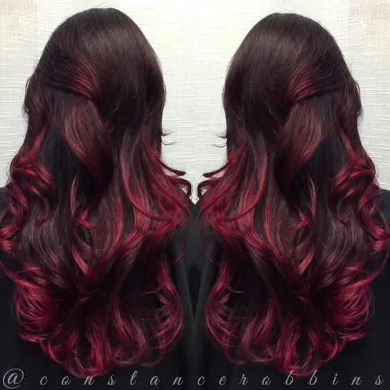 Dark violet red and magenta balayage ombre hair