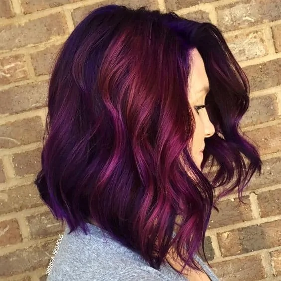 Gorgeous Red Purple Balayage Hair Style for Medium Hair
