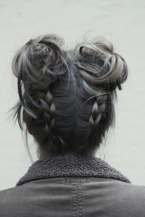 Braided Hairstyle with 2 pair Buns