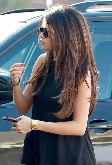 Selena Gomes Long Layered Haircuts for Brown Hair