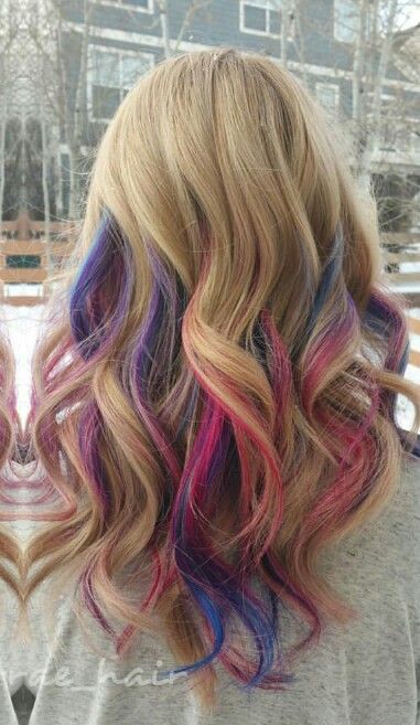 chic style for blonde mix rainbow long hair!