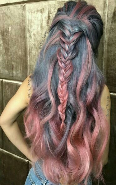 rainbow color hairstyle in deep blue and charming pink