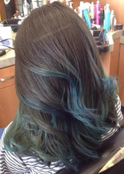 30 Cute brown hair with pastel blue denim balayage