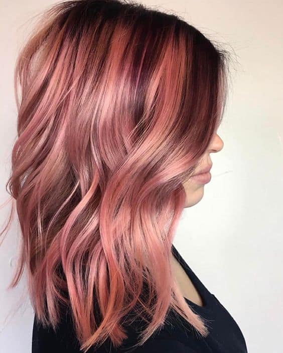 dark roots balayage pink hair