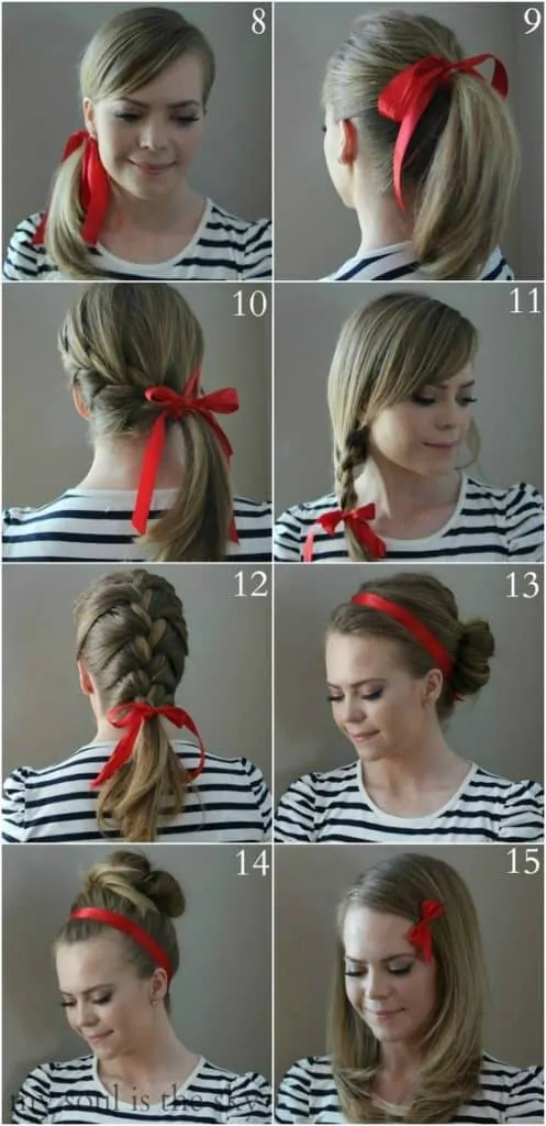 12 Christmas Hairstyles Tutorial D.I.Y - Red Ribbon Hedacraft Ideas.