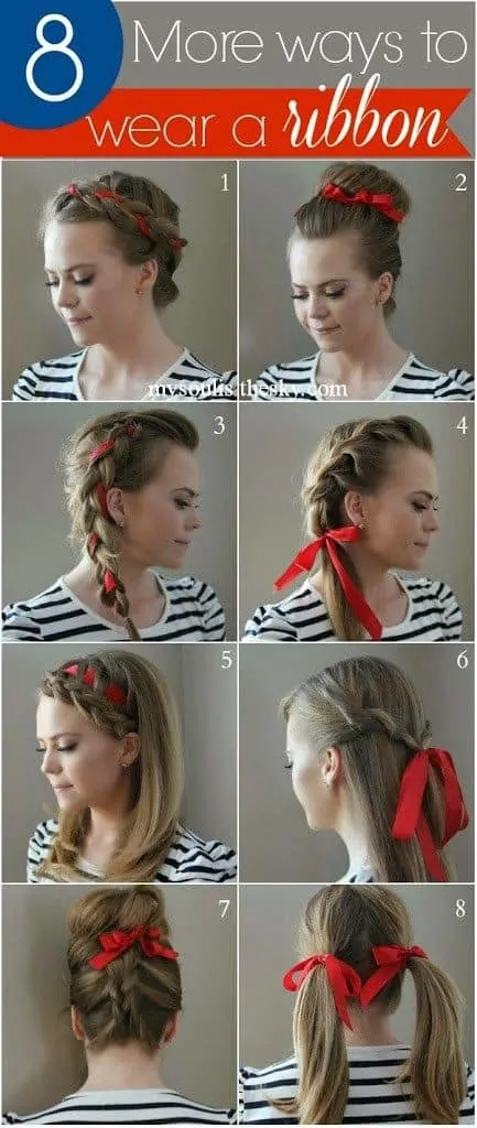 12 Christmas Hairstyles Tutorial D.I.Y - Red Ribbon Hedacraft Ideas,,