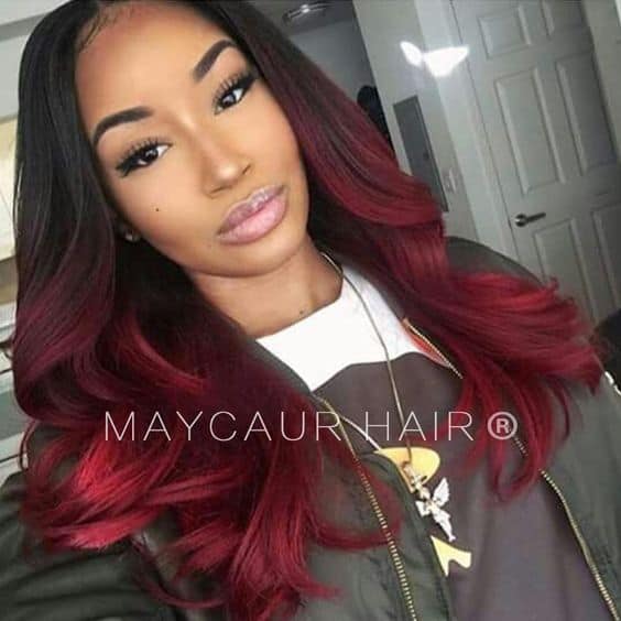 9+ Top Red Ombre Brazilian Glue-less Lace Front Wig Body Wave Burgundy Human Hair Full Lace Wig Maycaur