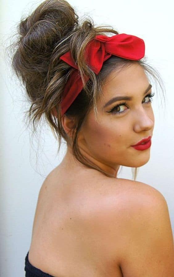 Easy Christmas Hairstyles - Red Wired Dolly Bow Pin Up Fabric Headwrap Bandana