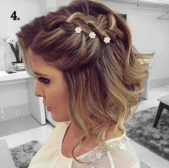 Short Hair Bridal Hair with Rhinestone Twin Flower