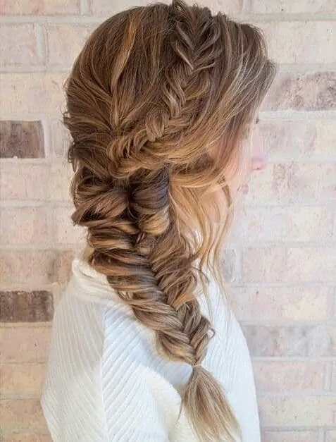 Small Fishtail Braid Down The Side Into A Side Larger One