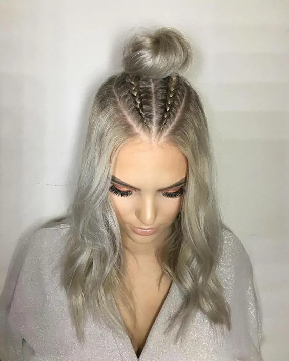 Cornrows Hairstyles in Grey Hair Color